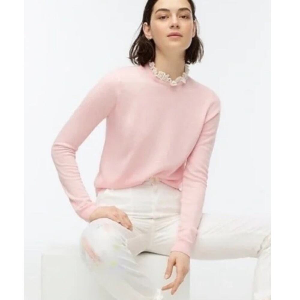 J Crew 100% Merino Wool Tippi Sweater Lace Collar Small Pink Preppy Cottagecore